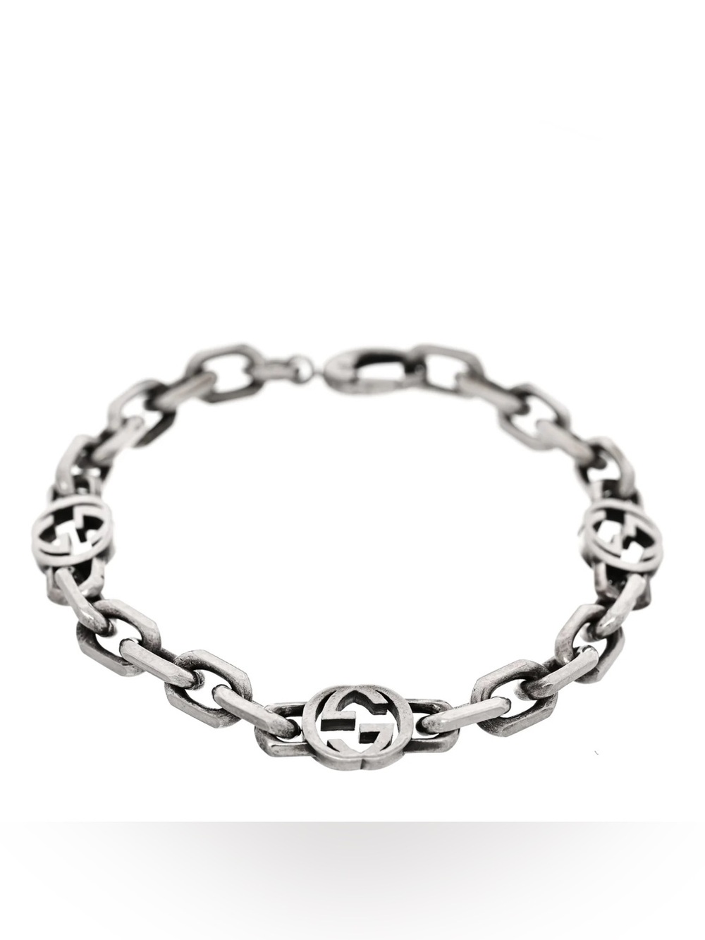 Gucci Sterling Silver Narrow Interlocking G Link Bracelet